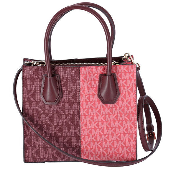 Michael Kors Mercer Medium Messenger Bag MK Signature Oxblood Multi Pink - Picture 3 of 5